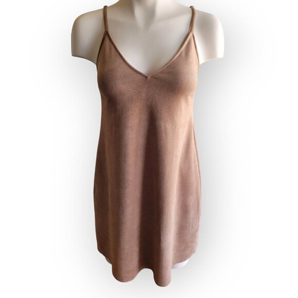 Aritzia Wilfred Free Vegan Suede Tan Slip Dress XS Spaghetti Straps Nori - Picture 4 of 10